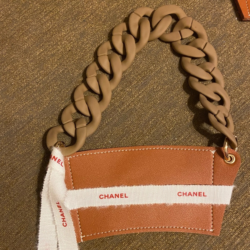 Custom drink holder with authentic Chanel ribbon